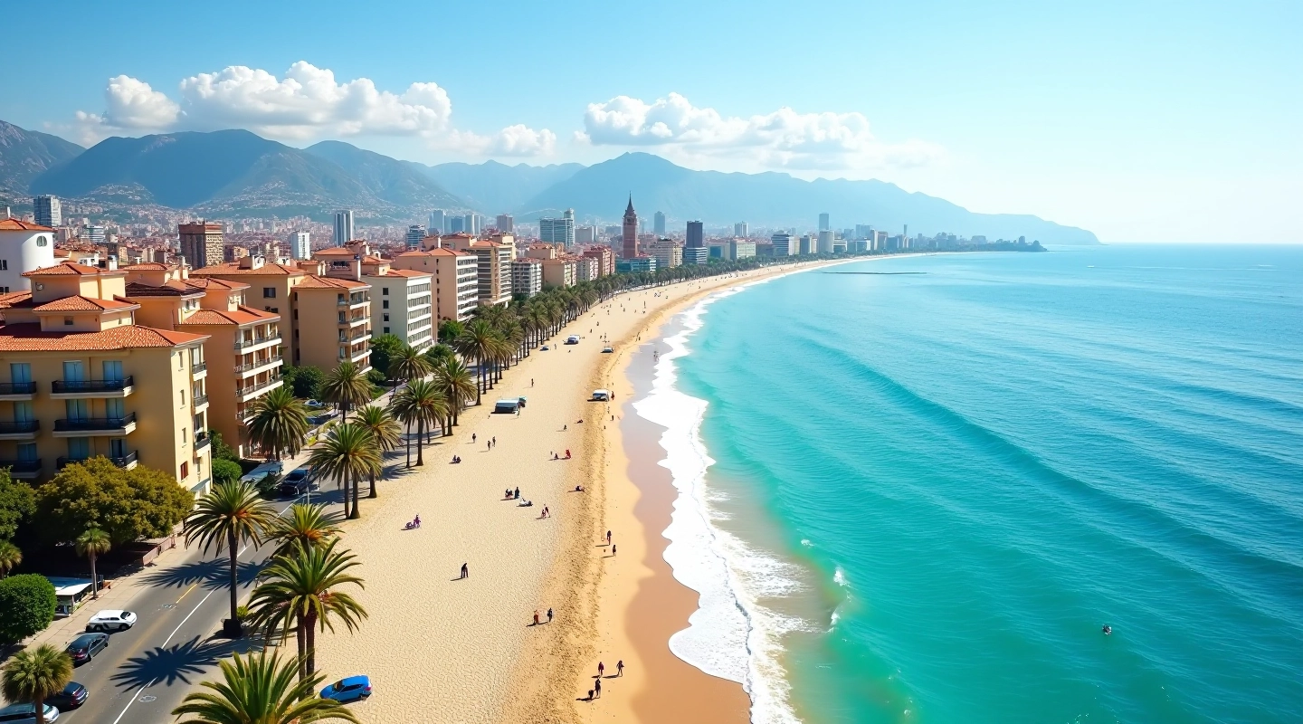 Vista aérea de la playa de la Barceloneta con apartamentos frente al mar