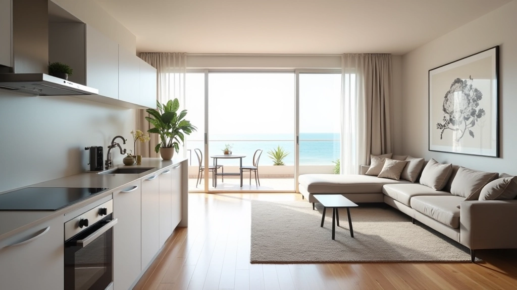 Apartamento moderno con ventanas a la playa, electrodomésticos y servicios completos